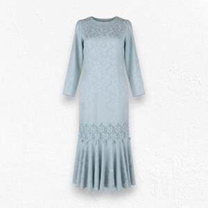 80s Vintage Light Blue Satin Floral Jacquard Lace Tunic Blouse Skirt Set Size 8